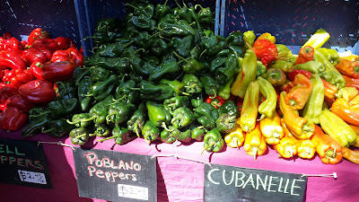 A Farmers Market Day in August - Peppers at Portland Farmers at PSU such as poblano peppers and cubanelle and red peppers