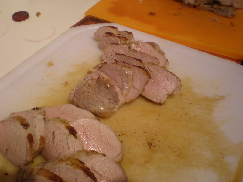 The pork tenderloin from the bare-bones brine. White cutting board means salt-only brine.