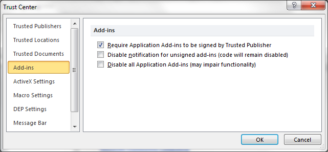 Add-ins Settings