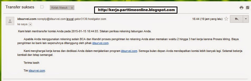 Email - Bukti Laporan Transfer Pembayaran IDSurvei Periode 16 Desember 2014 - 15 Januari 2015 Email - Bukti Laporan Transfer Pembayaran IDSurvei Periode 16 Desember 2014 - 15 Januari 2015