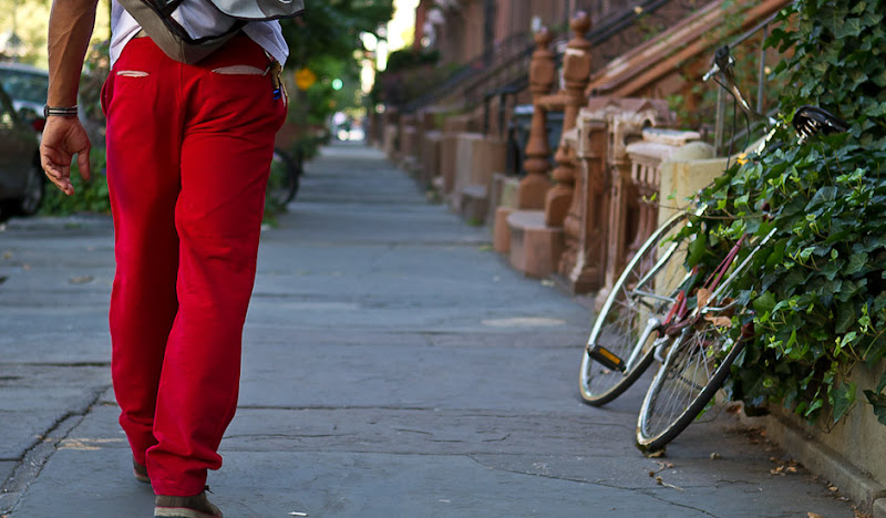Red Cordarounds butt shot walking past bike