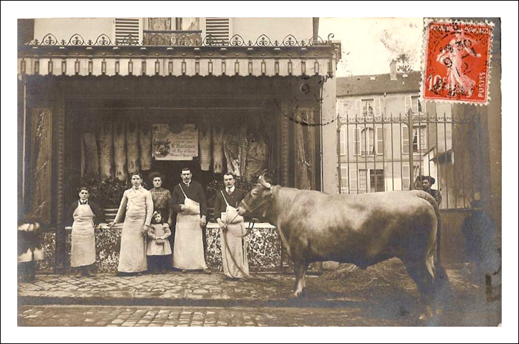 Villeneuve-saint-Georges, 1912, boucherie Marteaux - 2012 © Richesses d'Ardennes