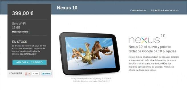 Nexus 10 vuelve a estar disponible en Google Play. Nexus 4 lo hará en febrero