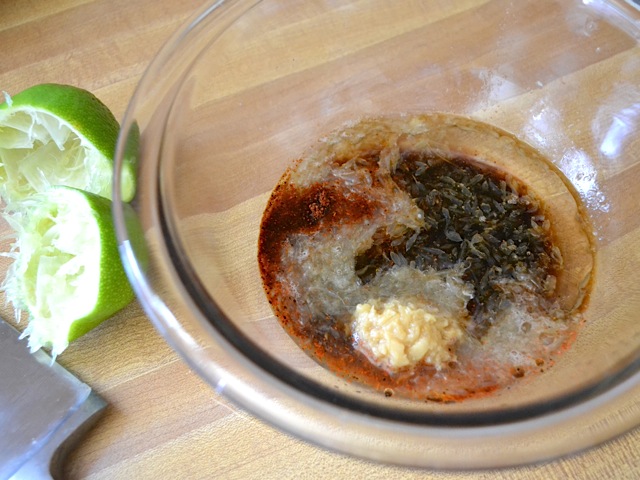 chili lime marinade ingredients in mixing bowl 
