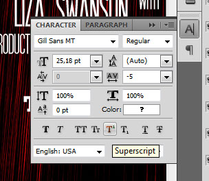 Paleta Character, use a opção Superscript para elevar o texto