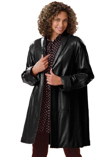 Plus Size Coat, Swing Style In Leather (Black,22 W)