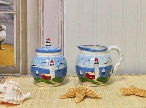  Tuscan Island Lighthouse Hand Painted Creamer and Sugar, 81532 by ACK