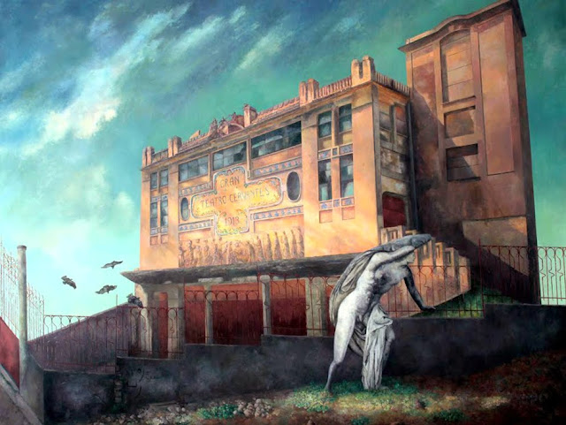Invierno en el Gran Teatro Cervantes de Tánger,pintura al óleo de la pintora Consuelo Hernández