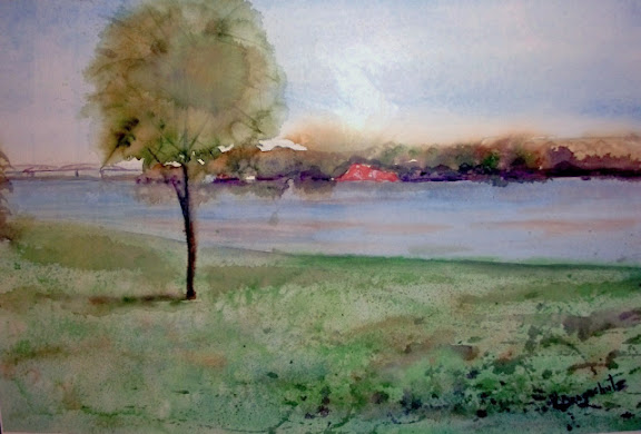 "Riverview" Watercolor by Virginia Dragschutz. Best of Show (2010 Plein Air Competition)
