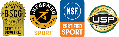 third-party certified by labels or logos from BSCG (Banned Substances Control Group), USADA (U.S. Anti-Doping Agency), NSF, or USP