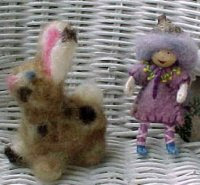 SALE Bendie Doll & Needle Felted Bunny - Tiny Stocking Stuffer - FREE shipping