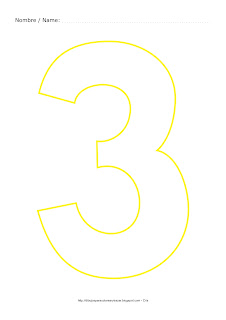 Dibujo para colorear y pintar el número tres en color amarillo