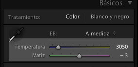 Lightroom, deslizadores de temperatura y matiz