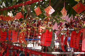 tokens for making wishes hung at A-Ma Temple in Macau