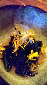 Nodoguro Pop-up Course 6: Nettle and dandelion salad with pickled sativum