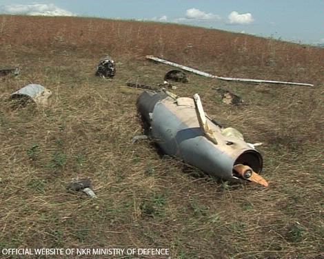 Wreckage of the unmanned aerial vehicle near Vazgenashen, Nagorno Karabakh. Official photo 