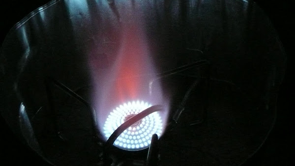 The flame of a Soto Muka Stove (OD-1NP)