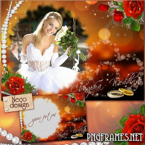 Stylish wedding frame with red roses - Always with you!