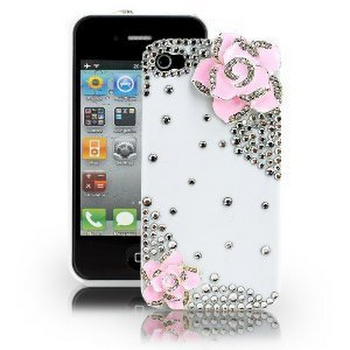 3d Bling Crystal Rhinestone Flower Case Cover for Apple Iphone 4 and 4s (Color: Pink)
