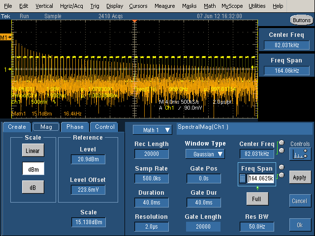 square wave spectrum showing large frequency span