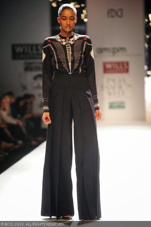 Sony showcases a creation by fashion designers Ankur Modi and Priyanka Modi on Day 2 of Wills Lifestyle India Fashion Week (WIFW) Spring/Summer 2014, held in Delhi.
