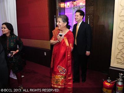 Ambika Soni arrives during Nayan Raheja's wedding reception, hosted by Navin Raheja and held at hotel Taj Palace, New Delhi.