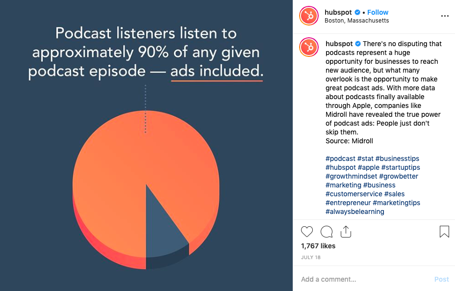 hubspot instagram post highlighting data