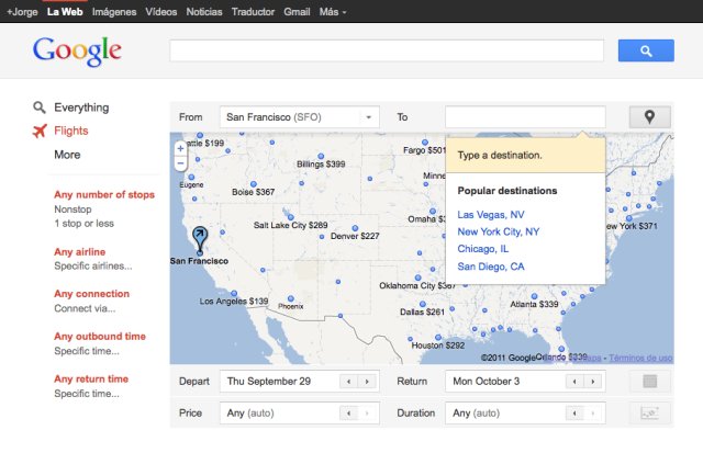 Google y su buscador de vuelos