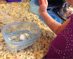If you are lucky enough to get some snow this winter, have your preschooler give this simple experiment a try.  If not, you can always substitute with ice