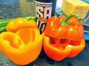 Ingredients gathering for Smoked Beer cheese in bell pepper jack o lanterns