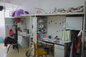 inside a female dormitory room at Central South University of Forestry and Technology in Changsha, China.