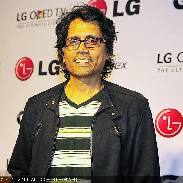 Nagesh Kukunoor arrives for the launch event of LG G flex smartphone, held at Bunglow 9, Bandra in Mumbai.