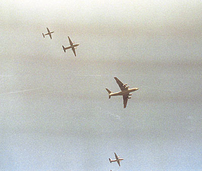 Fighter planes Jaguar fly past during a full dress rehearsal of  Republic Day Parade in New Delhi.