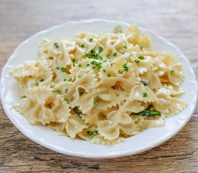 photo of alfredo pasta on a plate