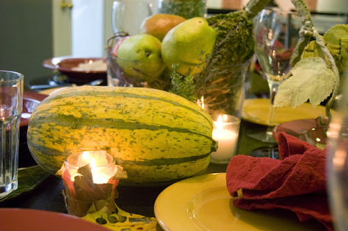 Use fresh vegetables and fruit in fall tablescape