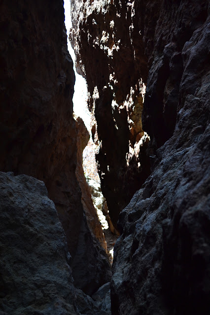 narrow and tall slot in the rocks