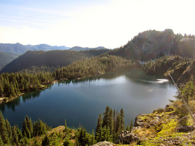 Looking down on Rachel Lake as we made our way up the ridge