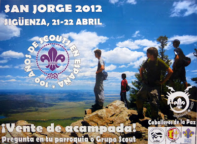 Cartel anunciador de la acampada scout en Sigüenza para los días 21 y 22 de abril