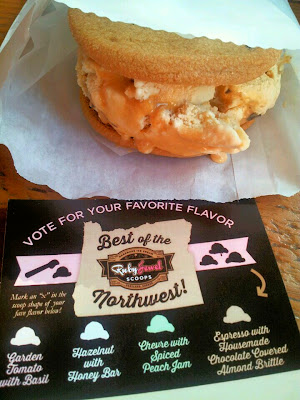 Feast Ice Cream selection, Ruby Jewel Scoops Best of the Northwest Ice Cream Contest, an ice scream sandwich to give me the strength to fill out this ballot