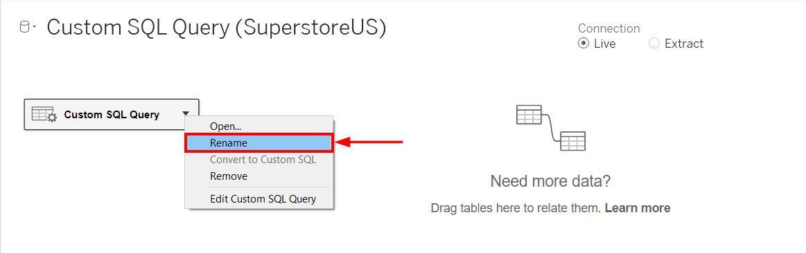 Renaming Custom SQL Query