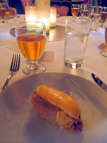 Wildwood and Breakside Beer Pairing Dinner: pastrami pork belly éclair spring onion, pickled chile cream cheese icing paired with newport summer ale