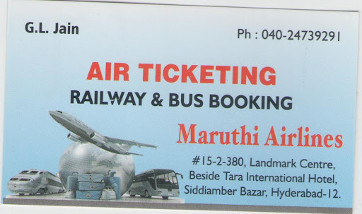 Maruthi Airlines Ticketing And Franking Service, 15-2-397,, NH65, Kishan Gunj, Jam Bagh, Hyderabad, Telangana 500012, India, Airline_Ticket_Agency, state TS