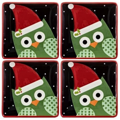  Christmas Cutouts Owl Dessert Plates Set of 4