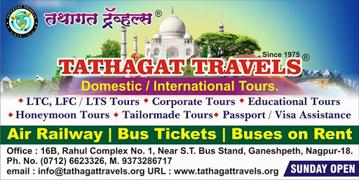 Tathagat Travels, Rahul Complex, Wing-1, Subhash Road, Near S.T. Bus Stand, Opp. Hotel Arjun, Ganeshpeth Colony, Nagpur, Maharashtra 440018, India, Bus_Tour_Agency, state MH