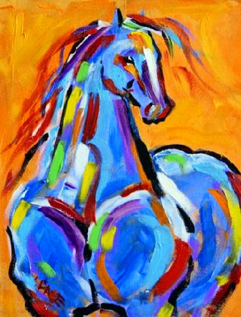 Blue Horse on Orange, Horse Painting by Texas Artist Laurie Pace