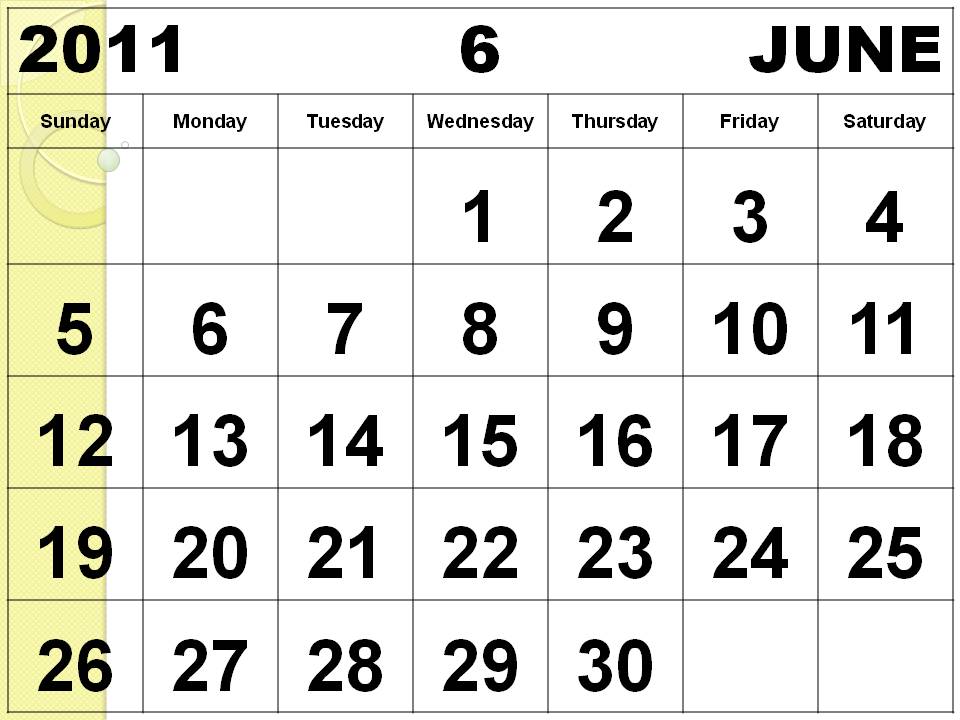 june 2011 calendar. Monthly 2011 Calendar June