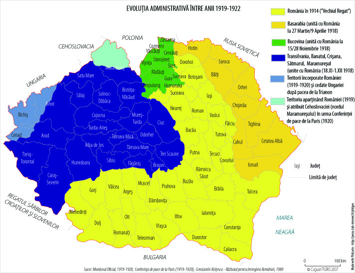 Harta administrativ-teritorială a României între 1919 - 1922