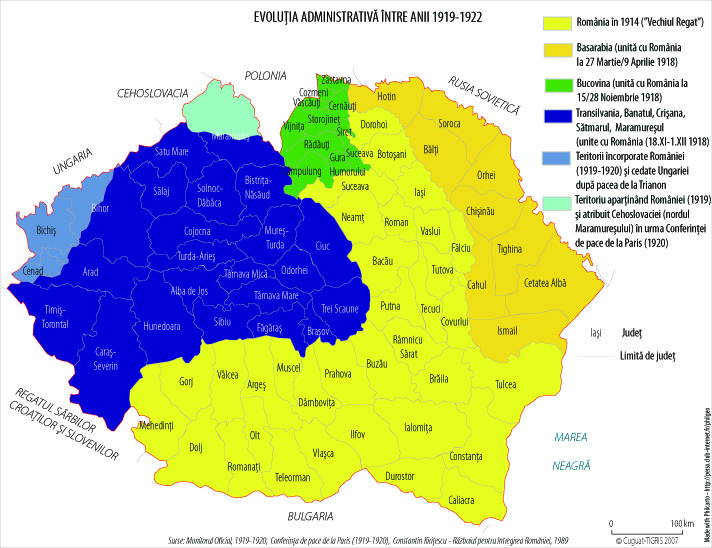 Evoluţia organizării administrativ-teritoriale a României între 1856 - 2011  (14 hărţi)