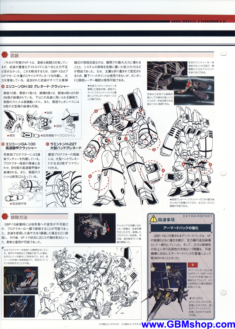 Macross GBP-1S Ground-Combat Protector Weapon System Armored Valkyrie Mechanic & Concept Macross Chronicle