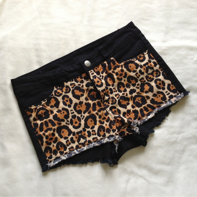 H&M Leopard Print Denim Shorts